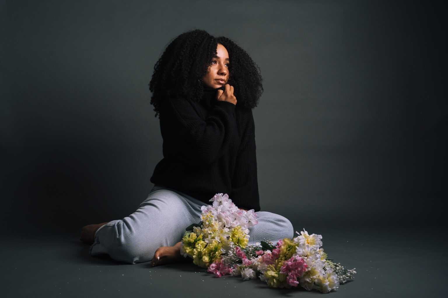 Creative studio portrait with flowers